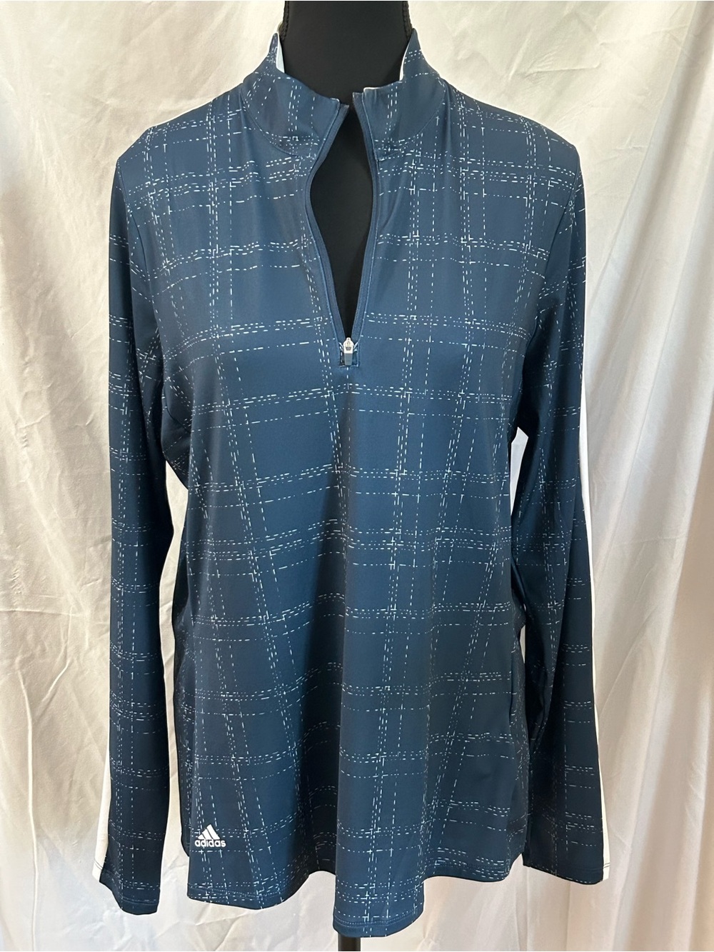 adidas Women's Blue Grid-Print Quarter Zip Pull-Over